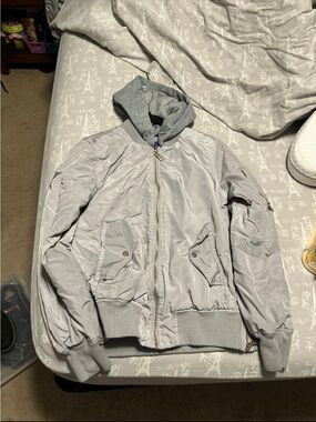 Madden Girl Light Gray Bomber Jacket with Hood